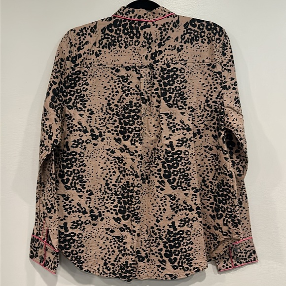 J. Crew animal print leopard button up LINEN/COTTON pajama top long sleeve Large - Picture 6 of 8